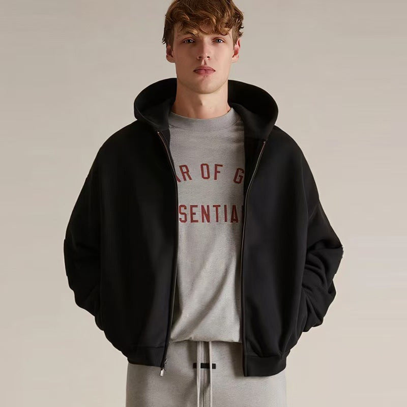FOG Essentials Letter Embroidered Fleece Zip-Up Hoodie – 2024FW Unisex American Streetwear