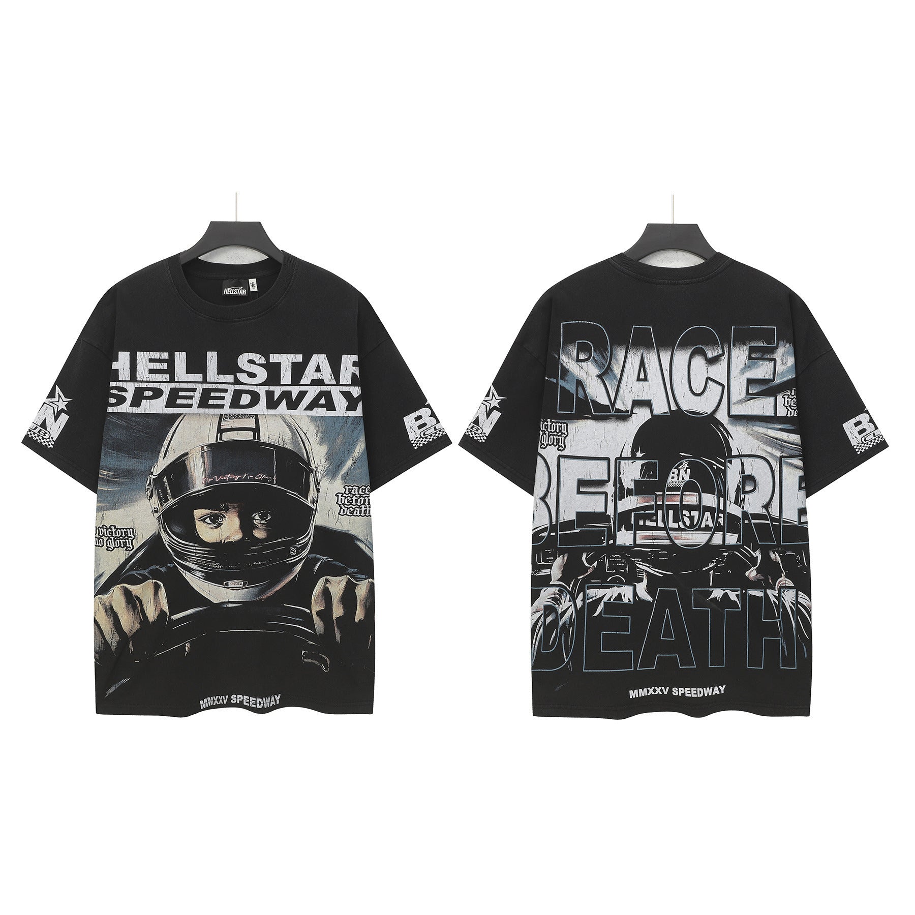 Hell Star Heel Washed Vintage American Print Short Sleeve T-Shirt