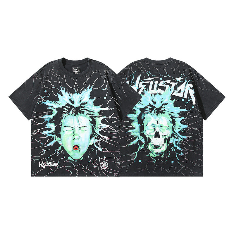 HELLSTAR 2025 American Streetwear Heavyweight Washed Vintage Oversized Short Sleeve T-Shirt
