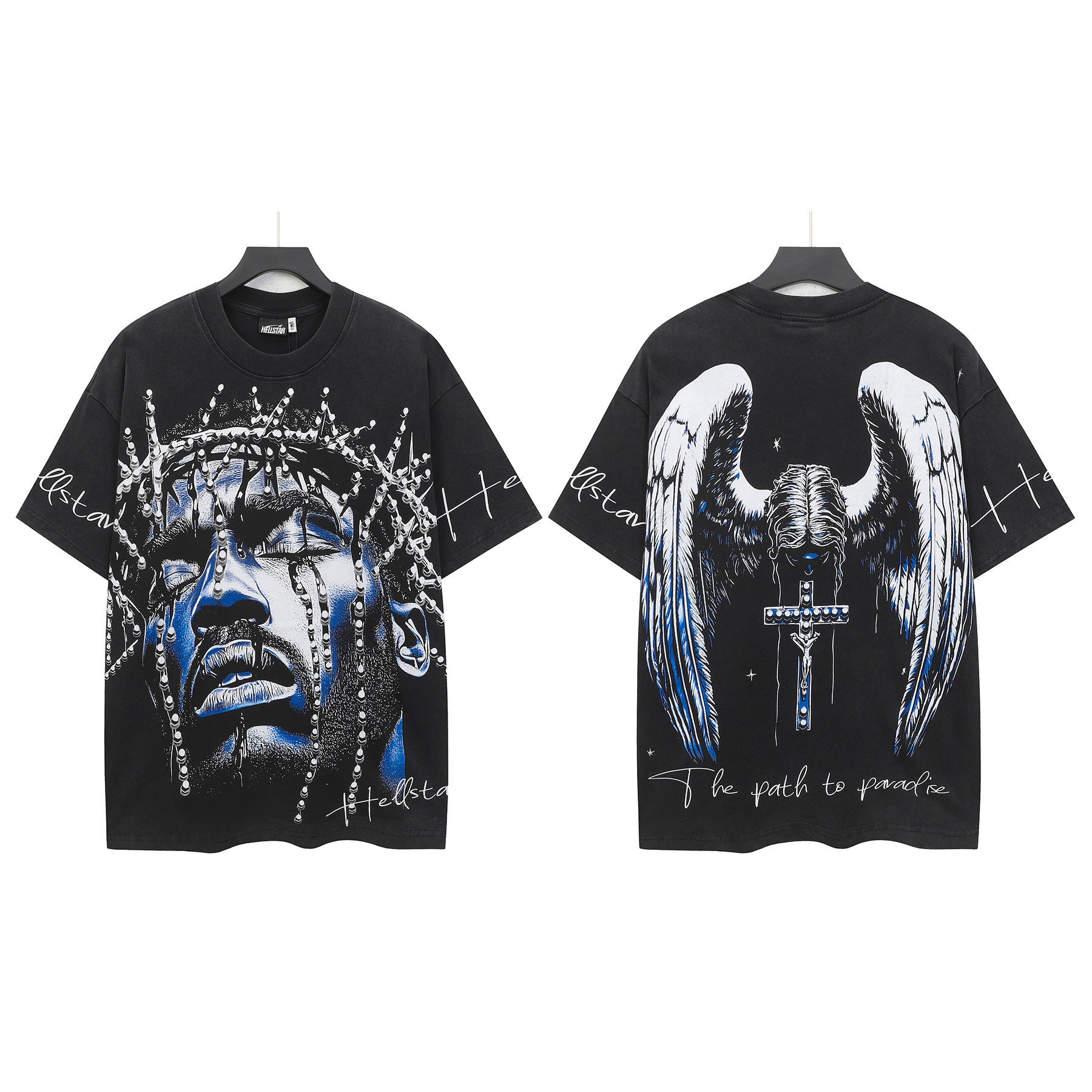 Hell Star Heel Washed Vintage American Print Short Sleeve T-Shirt