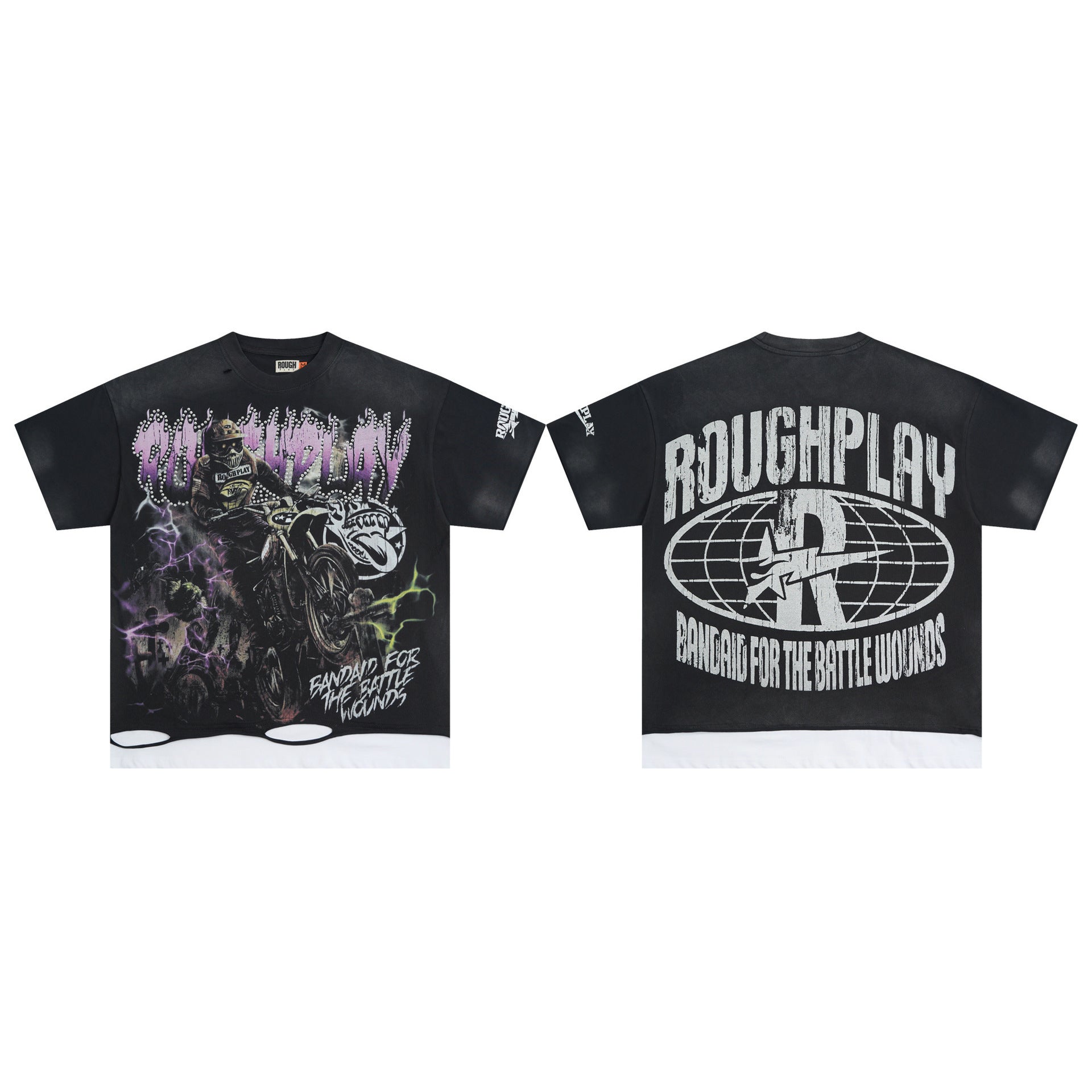 RoughPlay NYC Distressed Rhinestone Graphic Tee