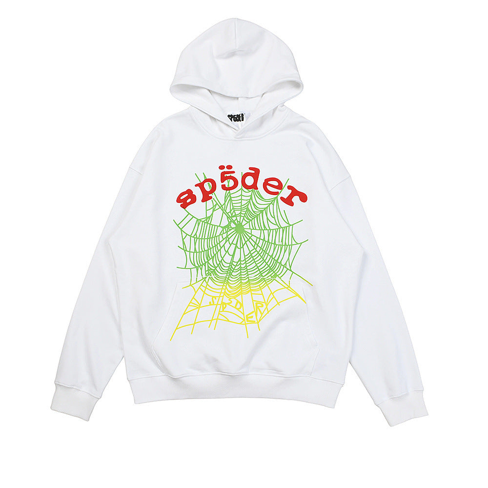 25ss High Quality SP5DER American Streetwear Rhinestone Foam Letter Spider Web Hoodie (Unisex)