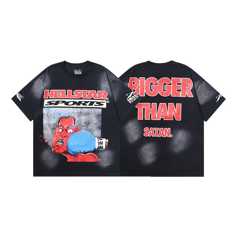 Vintage Washed Graphic Tee – Oversized Unisex Short Sleeve T-Shirt (Washed Black & Blue Series)