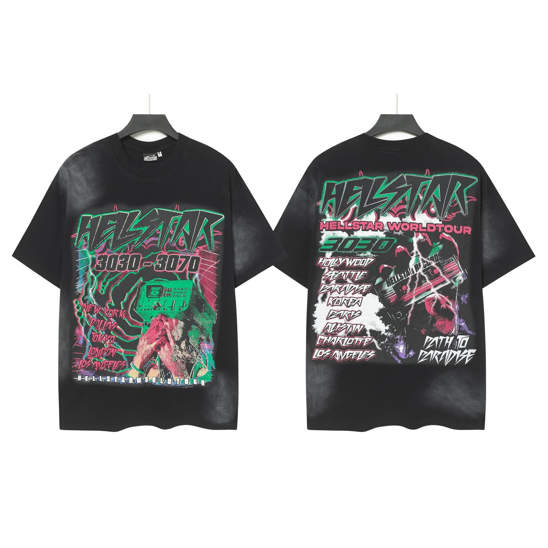 Hell Star Heel Washed Vintage American Print Short Sleeve T-Shirt