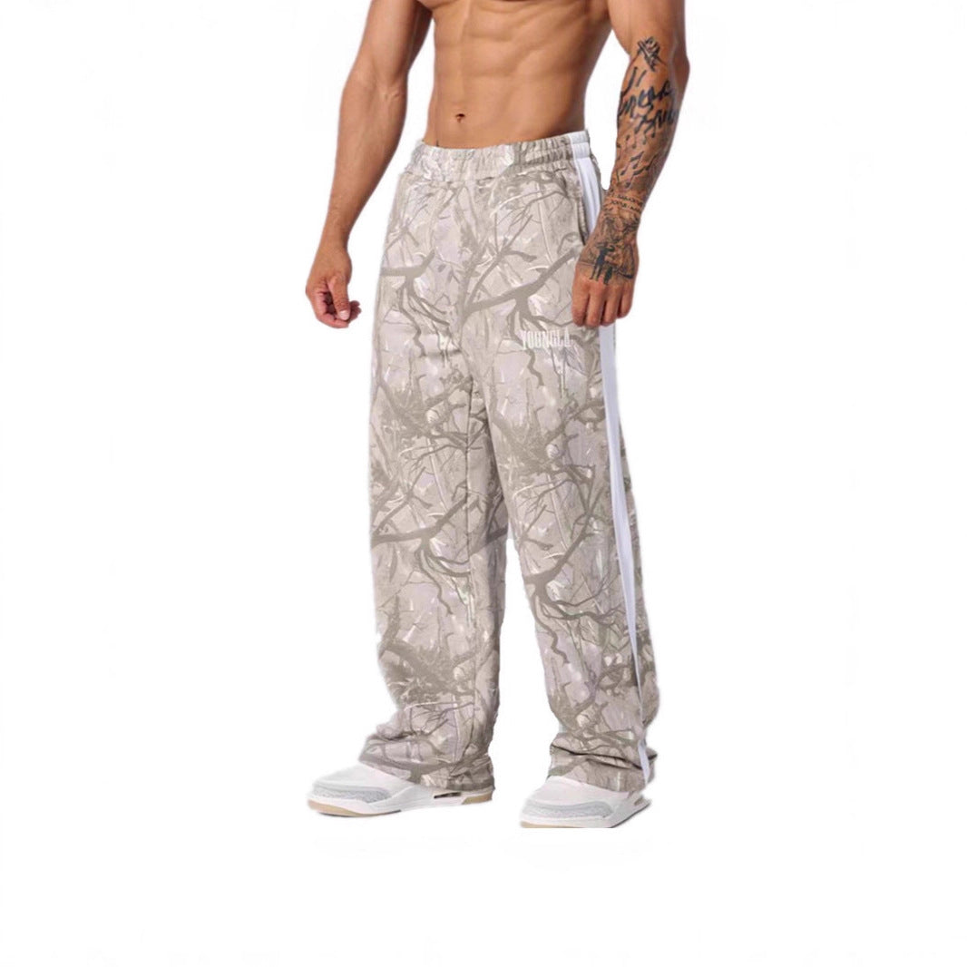 YOUNGLA Men's Camo Stripe Straight Leg Pants – Relaxed Fit Athletic Joggers