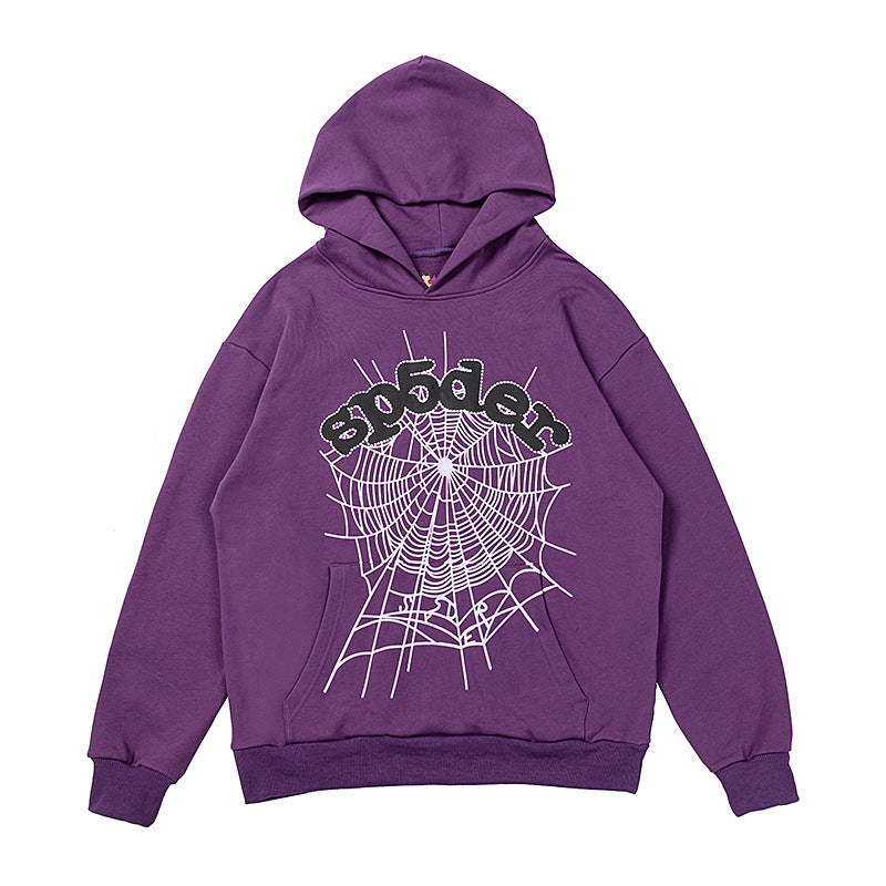 25ss High Quality SP5DER American Streetwear Rhinestone Foam Letter Spider Web Hoodie (Unisex)
