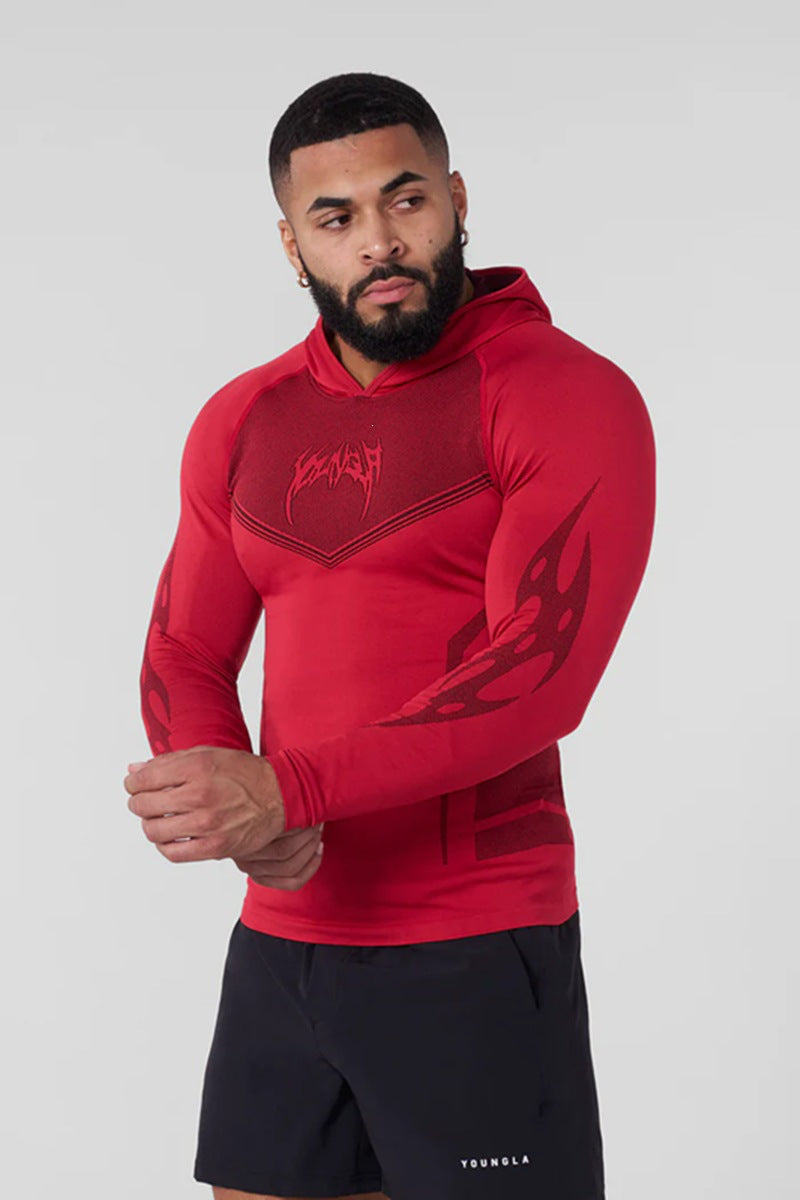 YOUNGLA Men's Compression Hooded Long Sleeve Tee – Quick-Dry Athletic Shirt