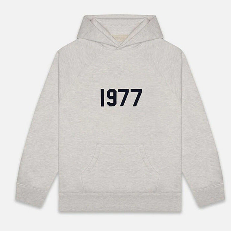FOG Essentials 1977 Flocked Logo Fleece Pullover Hoodie – 2022SS Vintage American Streetwear