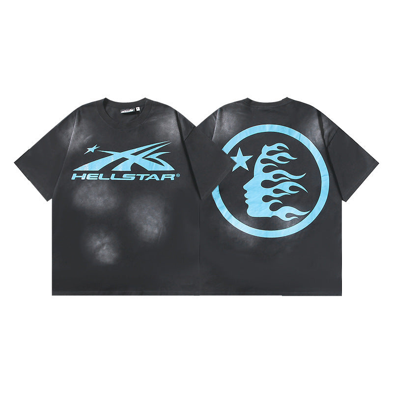 HELLSTAR 2025 American Streetwear Heavyweight Washed Vintage Oversized Short Sleeve T-Shirt
