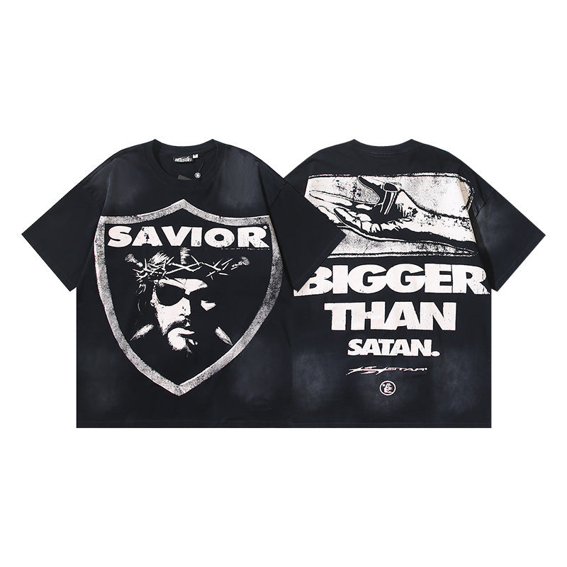HELLSTAR 2025 American Streetwear Heavyweight Washed Vintage Oversized Short Sleeve T-Shirt