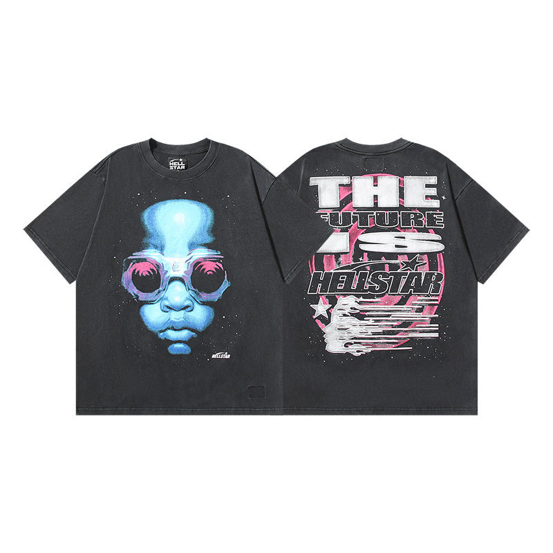 HELLSTAR 2025 American Streetwear Heavyweight Washed Vintage Oversized Short Sleeve T-Shirt