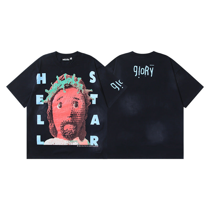 HELLSTAR 2025 American Streetwear Heavyweight Washed Vintage Oversized Short Sleeve T-Shirt