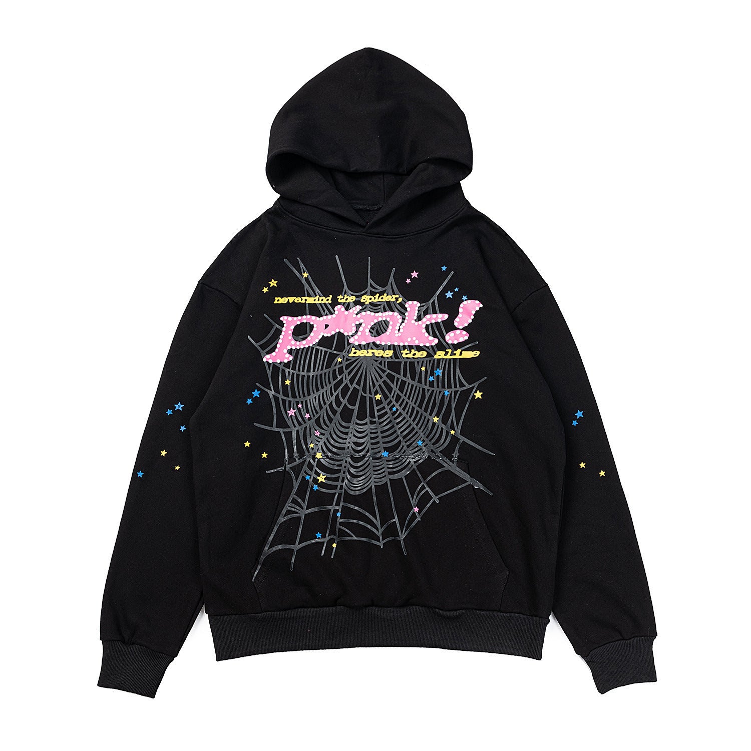 25ss High Quality SP5DER American Streetwear Rhinestone Foam Letter Spider Web Hoodie (Unisex)