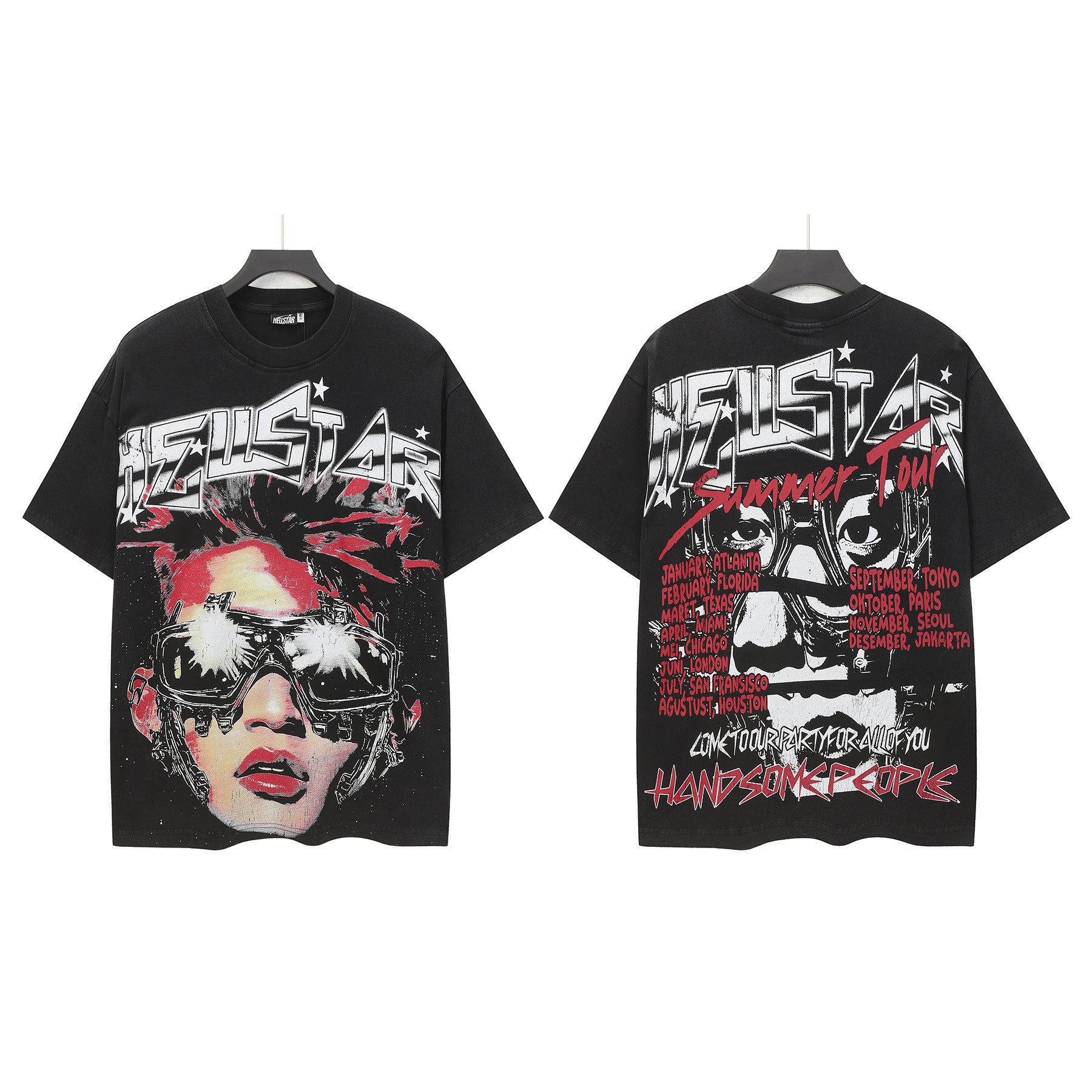 Hell Star Heel Washed Vintage American Print Short Sleeve T-Shirt