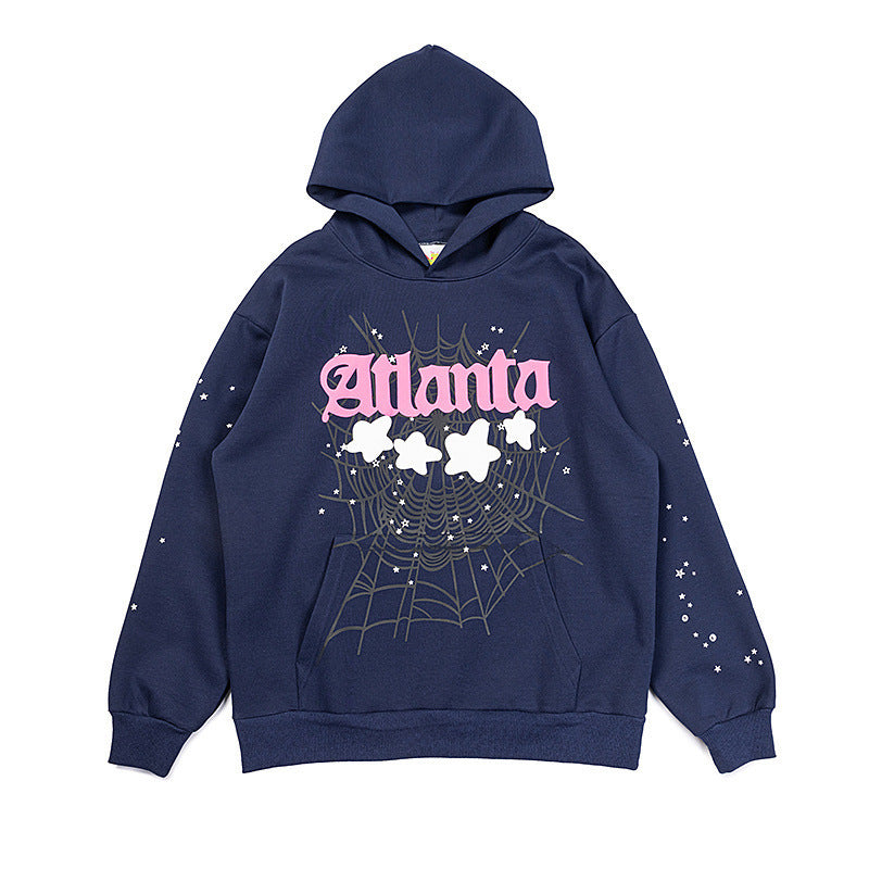 25ss High Quality SP5DER American Streetwear Rhinestone Foam Letter Spider Web Hoodie (Unisex)