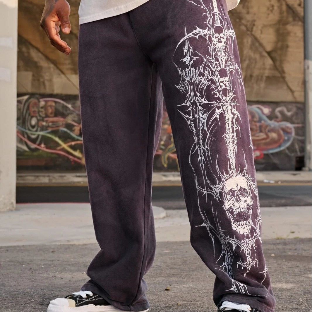 YOUNGLA Floral Graphic Sweatpants – Men's Oversized Streetwear Joggers