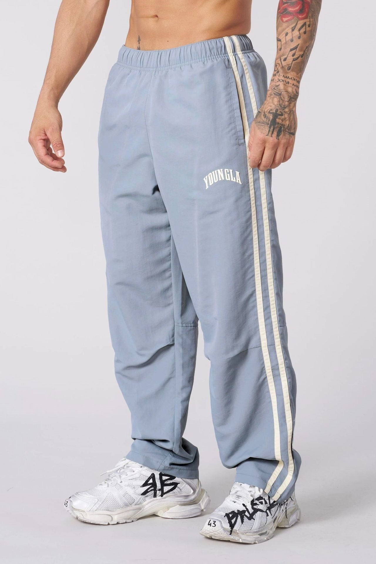 YOUNGLA Men's Double Stripe Joggers – Straight Leg Gym & Casual Pants