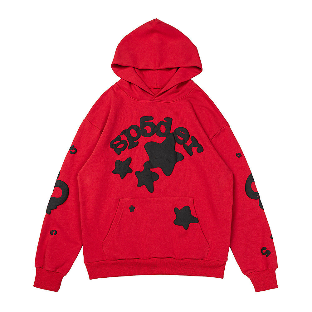 25ss High Quality SP5DER American Streetwear Rhinestone Foam Letter Spider Web Hoodie (Unisex)