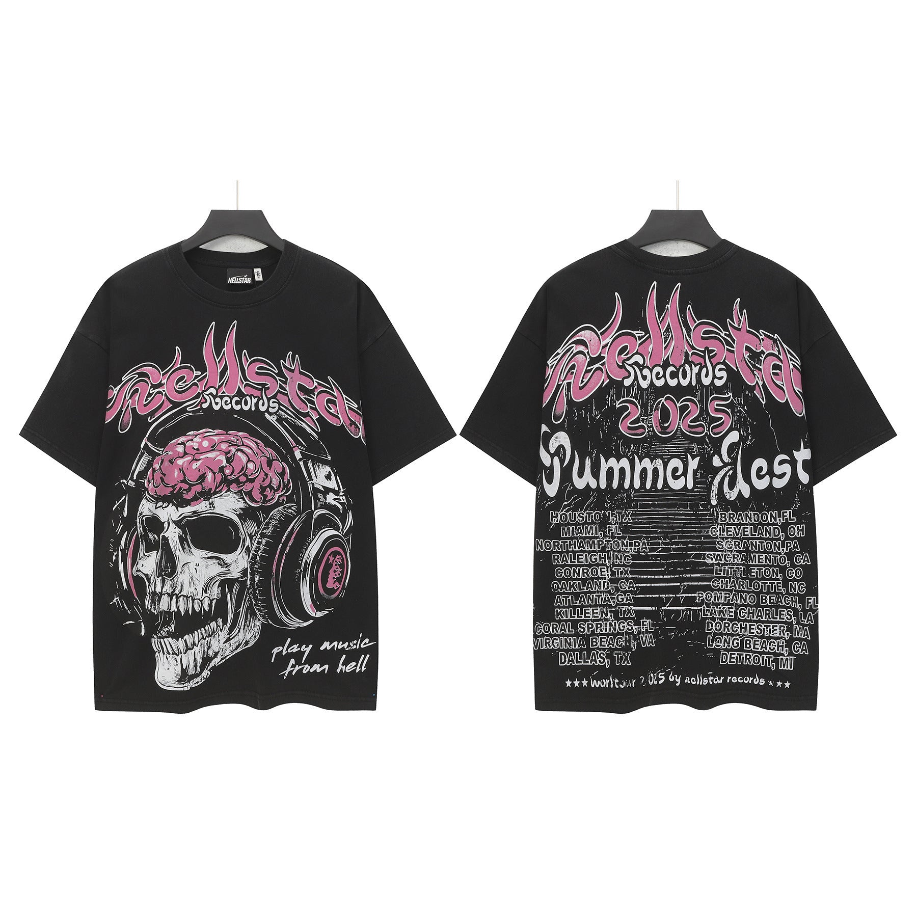 Hell Star Heel Washed Vintage American Print Short Sleeve T-Shirt