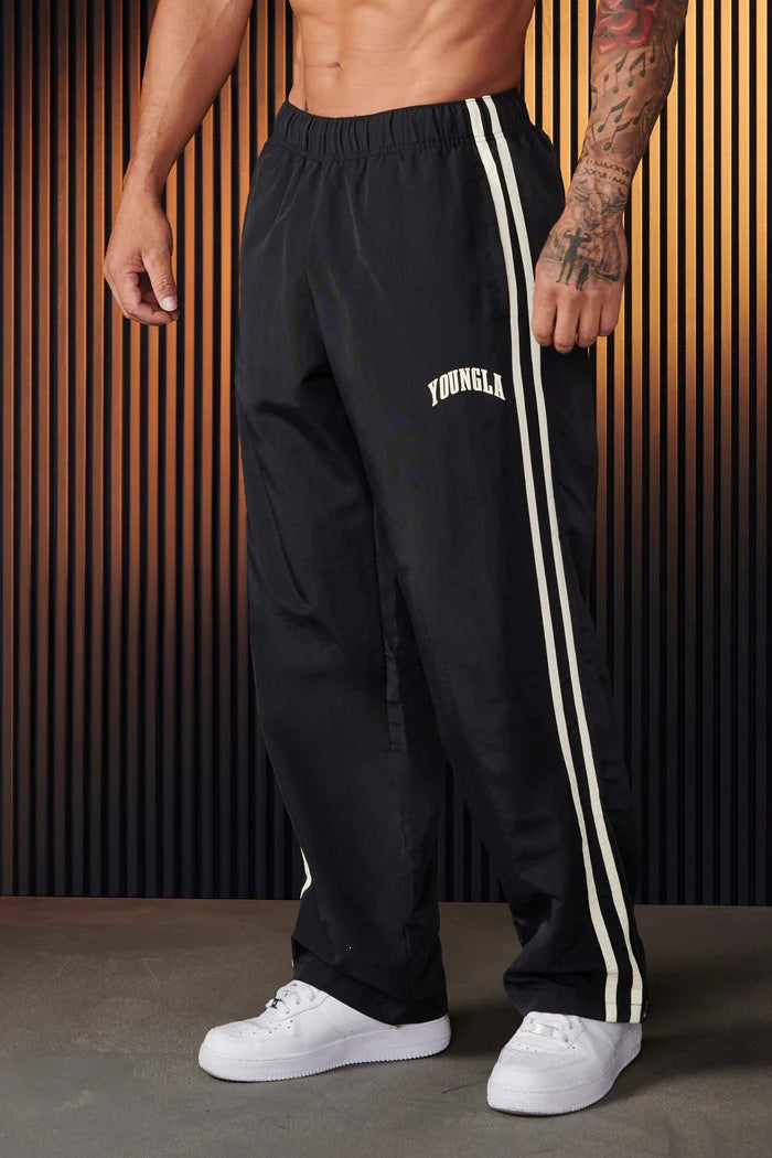 YOUNGLA Men's Double Stripe Joggers – Straight Leg Gym & Casual Pants