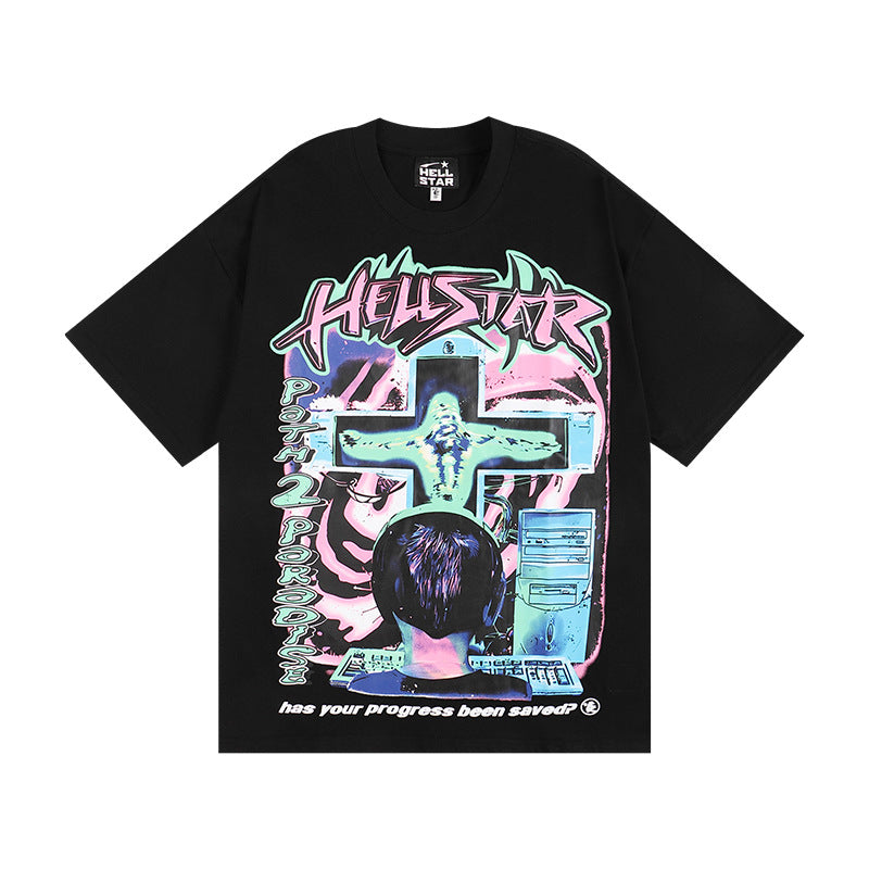 HELLSTAR Hip-Hop Graphic Letter Print Streetwear Oversized Cotton Tee