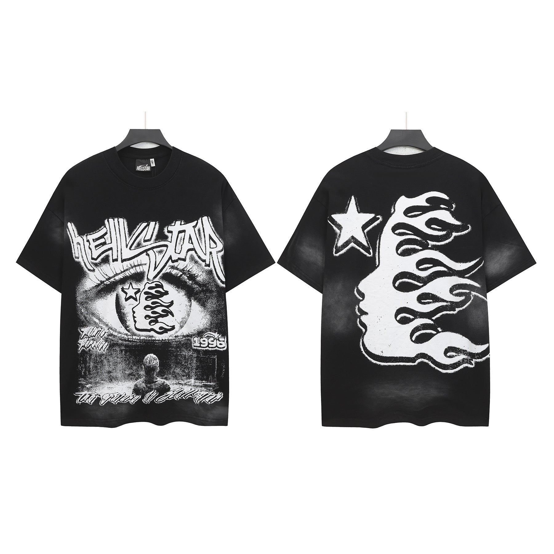 Hell Star Heel Washed Vintage American Print Short Sleeve T-Shirt