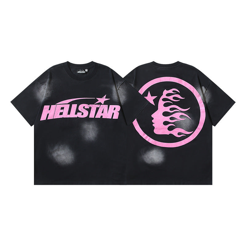 HELLSTAR 2025 American Streetwear Heavyweight Washed Vintage Oversized Short Sleeve T-Shirt