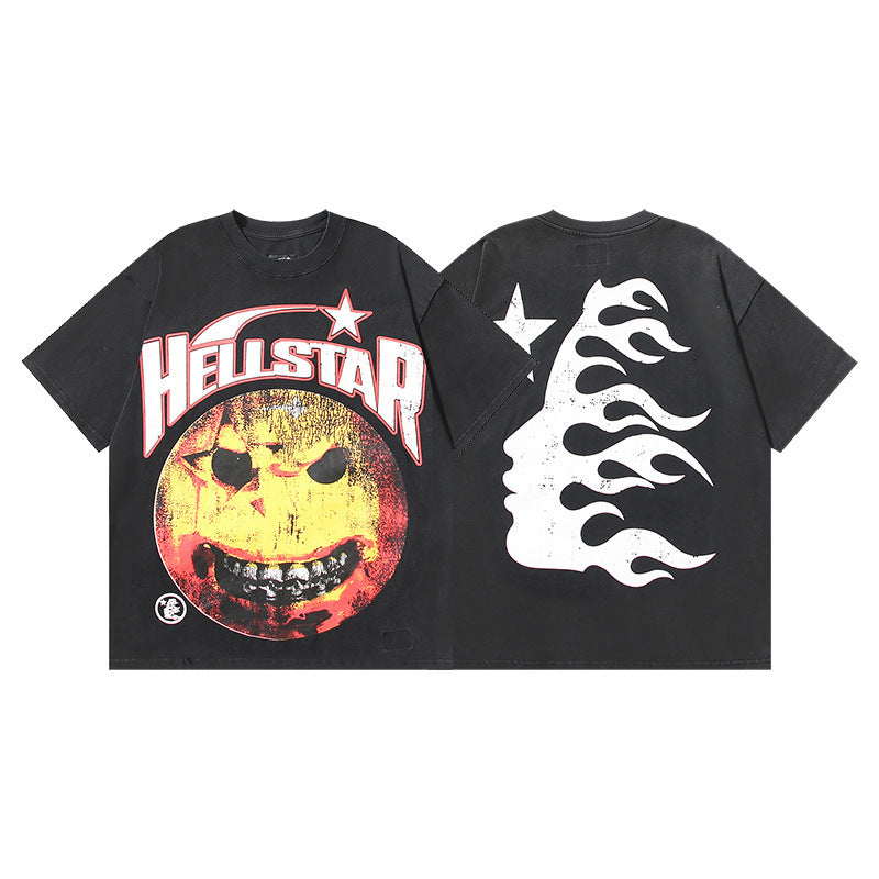 HELLSTAR 2025 American Streetwear Heavyweight Washed Vintage Oversized Short Sleeve T-Shirt