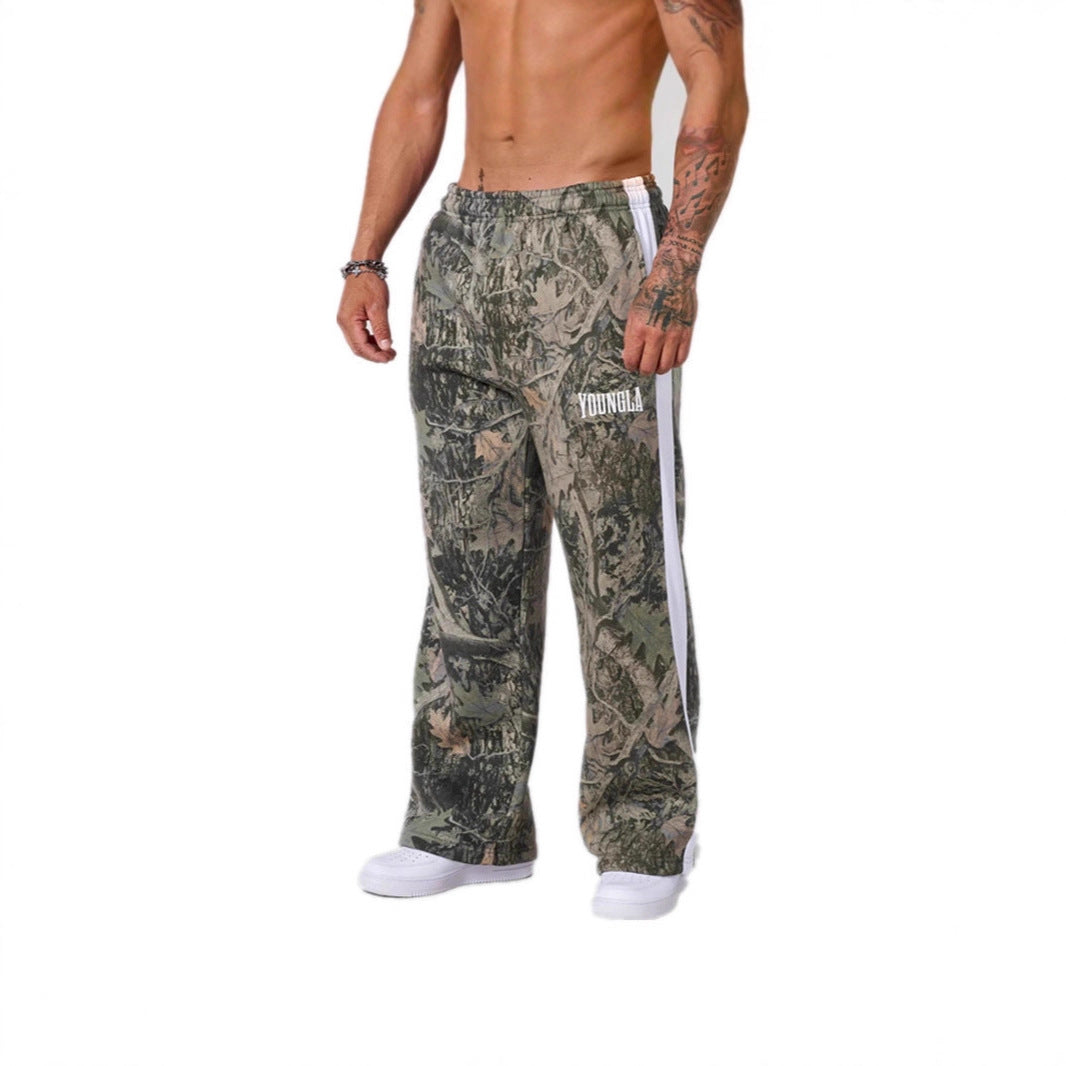 YOUNGLA Men's Camo Stripe Straight Leg Pants – Relaxed Fit Athletic Joggers