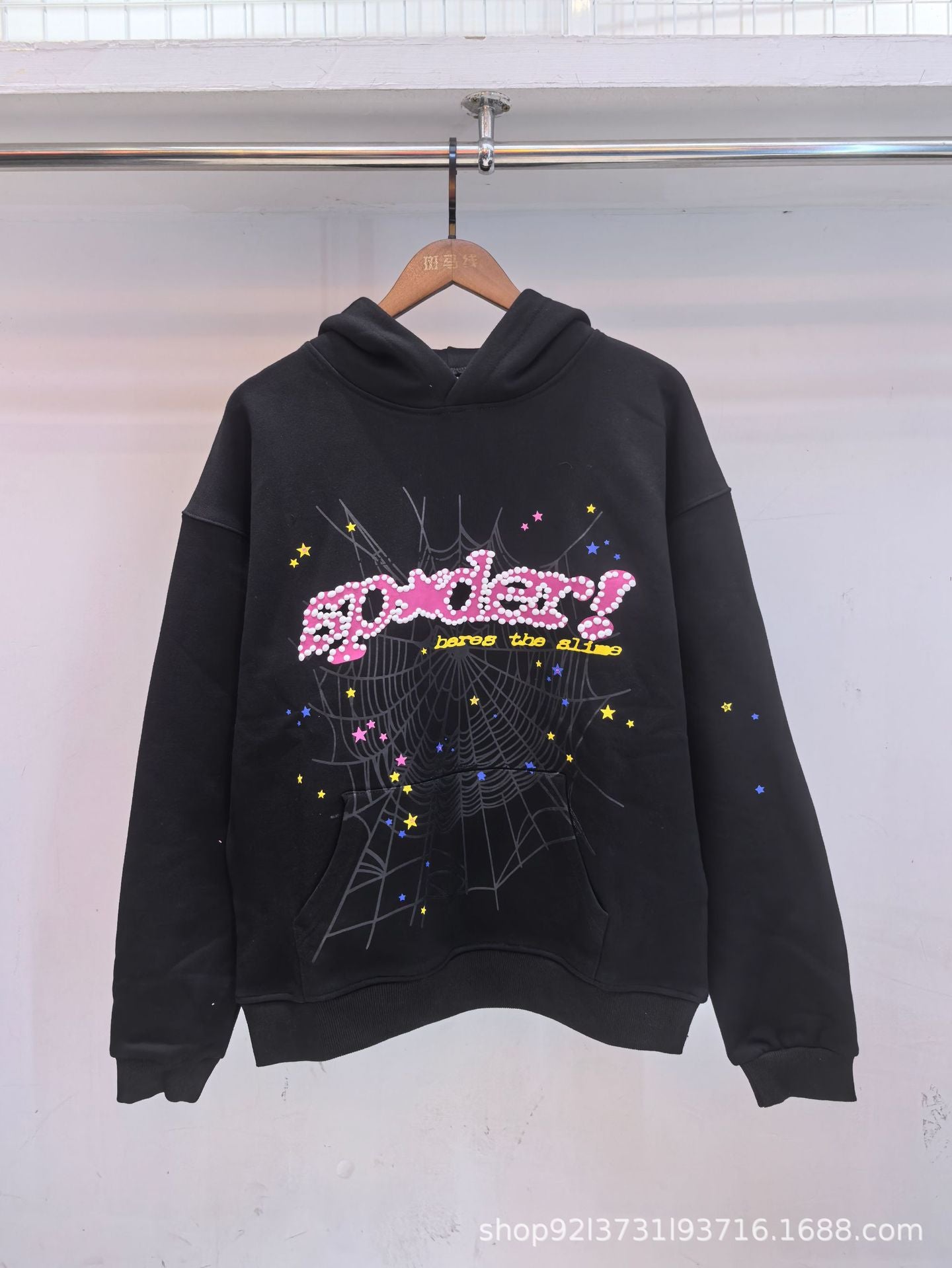 Sp5der 555555 Rhinestone Bubble Letter Spider Web Hoodie & Sweatpants