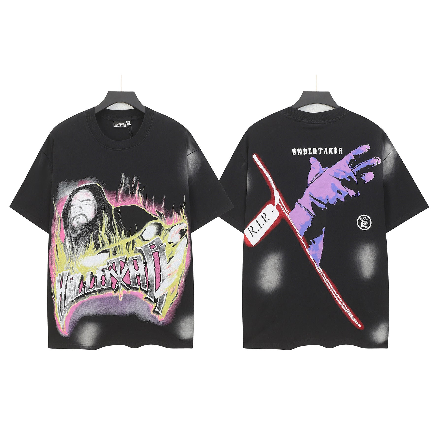 Hell Star Heel Washed Vintage American Print Short Sleeve T-Shirt