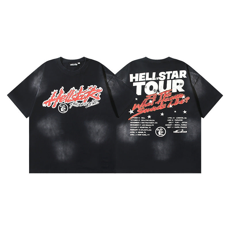 HELLSTAR 2025 American Streetwear Heavyweight Washed Vintage Oversized Short Sleeve T-Shirt