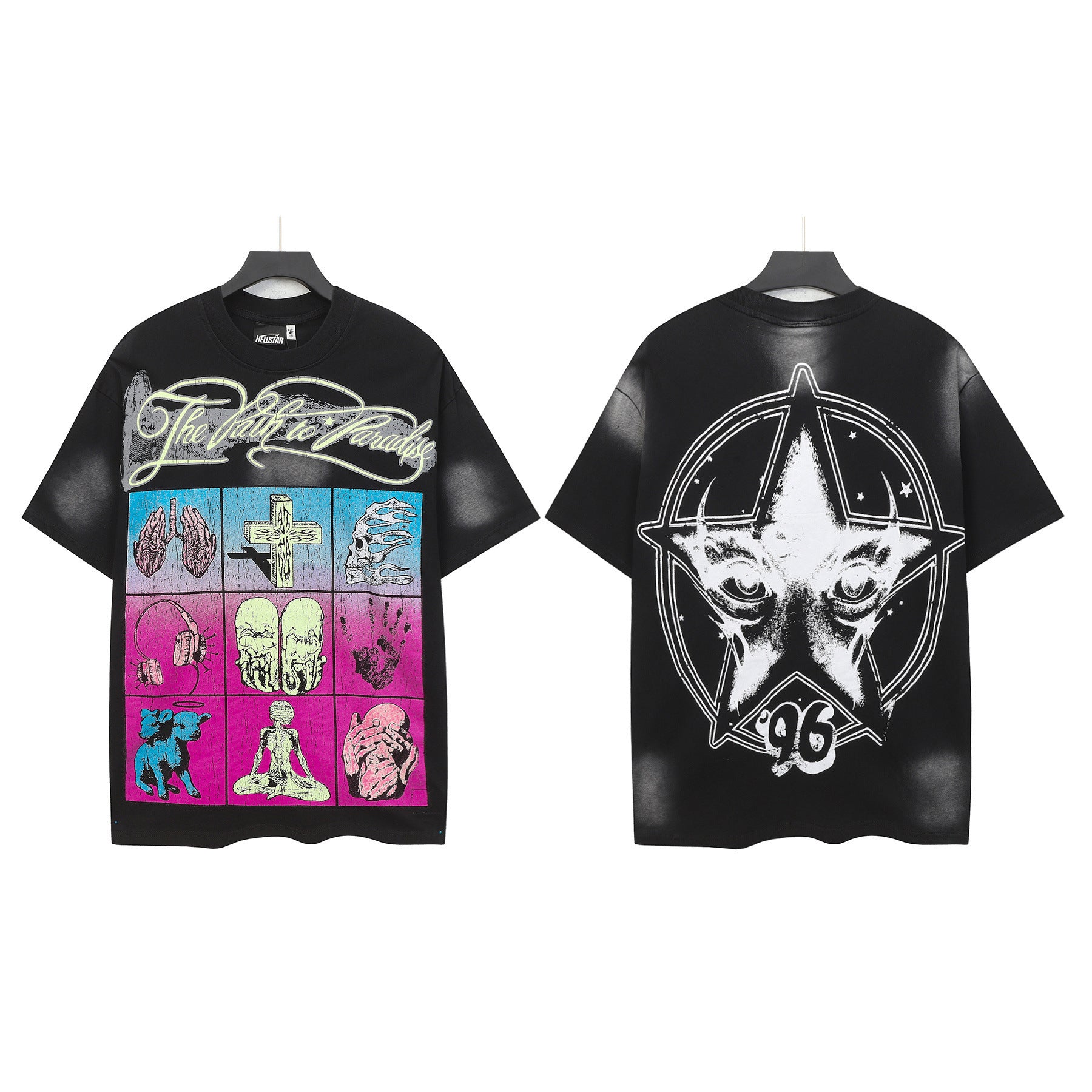 Hell Star Heel Washed Vintage American Print Short Sleeve T-Shirt