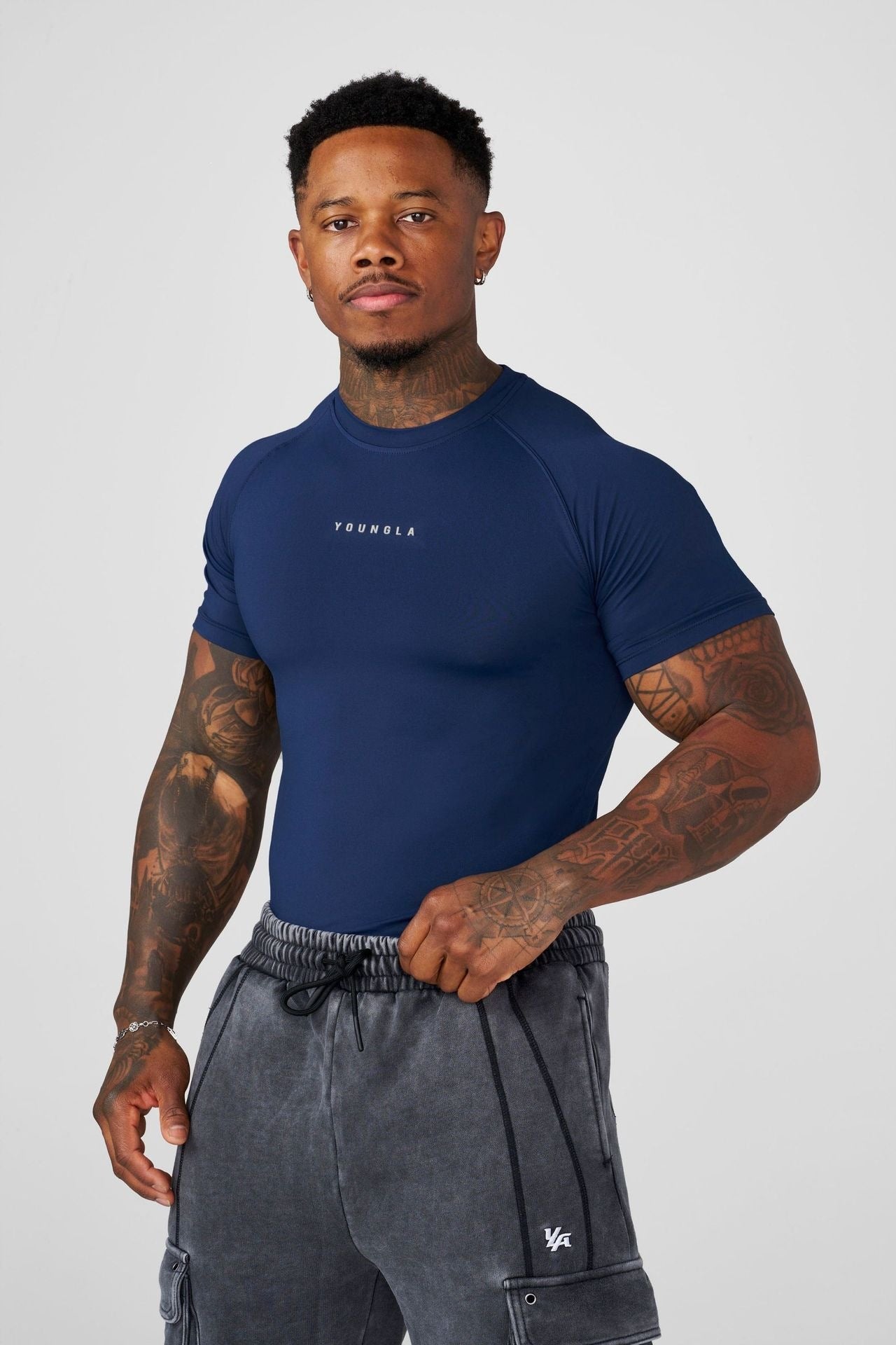 YOUNGLA Men's Compression Training Tee – High-Stretch Short Sleeve Gym Shirt