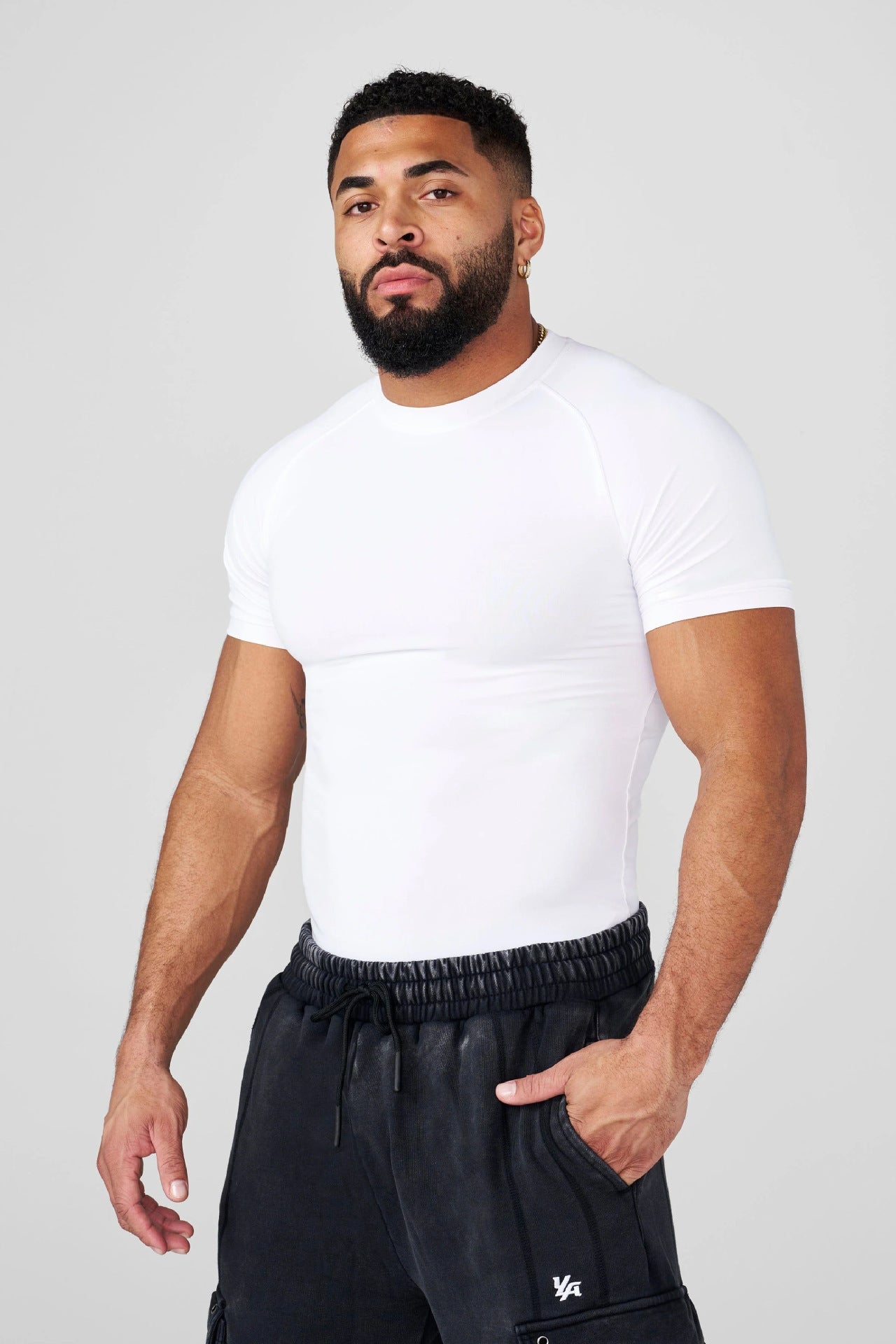 YOUNGLA Men's Compression Training Tee – High-Stretch Short Sleeve Gym Shirt