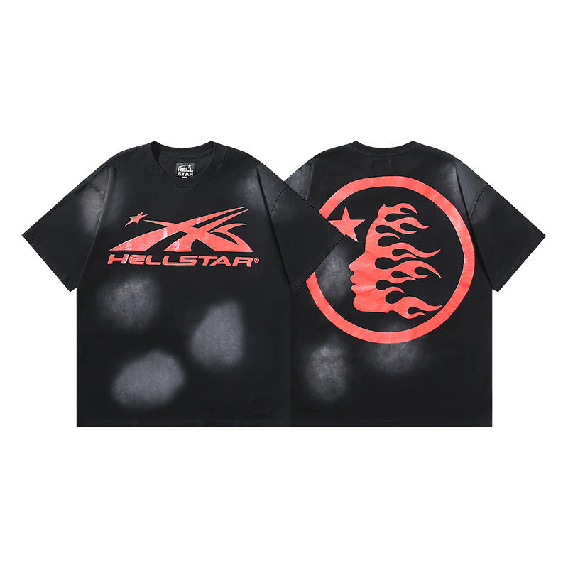 HELLSTAR 2025 American Streetwear Heavyweight Washed Vintage Oversized Short Sleeve T-Shirt