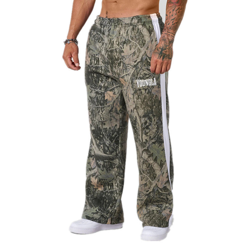 YOUNGLA Men's Camo Stripe Straight Leg Pants – Relaxed Fit Athletic Joggers