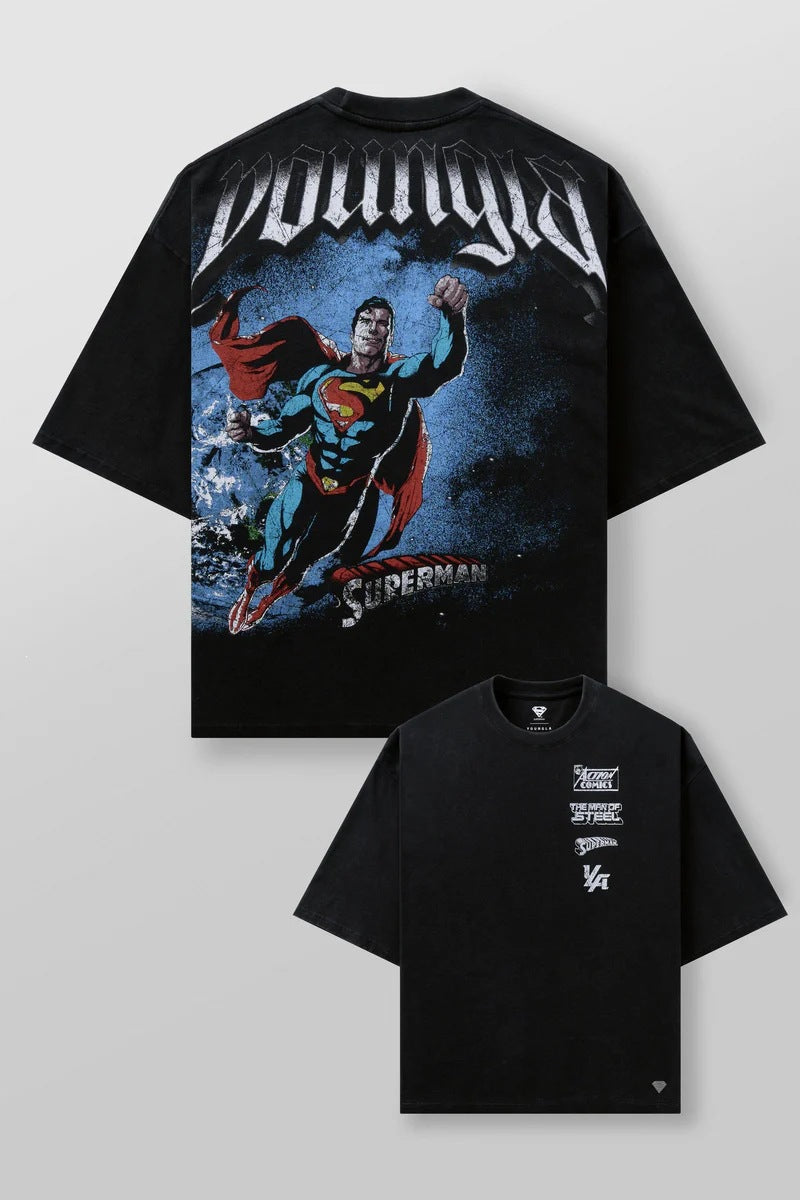 YOUNGLA x Yu-Gi-Oh Superman Oversized Graphic Tee – Men's Streetwear Cotton T-Shirt