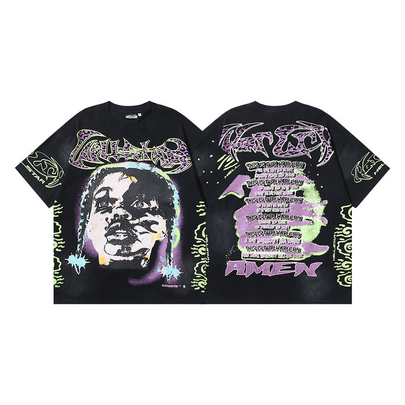 HELLSTAR 2025 American Streetwear Heavyweight Washed Vintage Oversized Short Sleeve T-Shirt