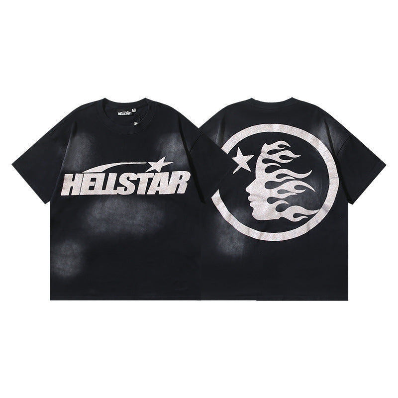 HELLSTAR 2025 American Streetwear Heavyweight Washed Vintage Oversized Short Sleeve T-Shirt