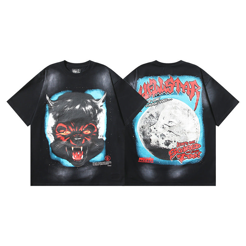 HELLSTAR 2025 American Streetwear Heavyweight Washed Vintage Oversized Short Sleeve T-Shirt
