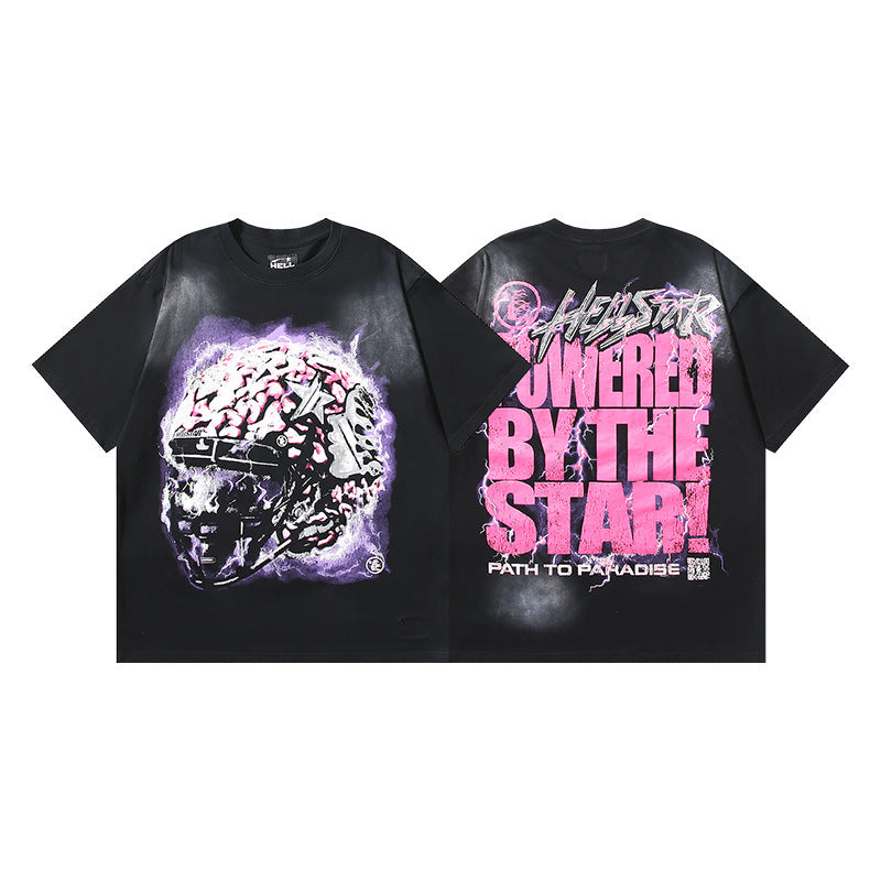HELLSTAR 2025 American Streetwear Heavyweight Washed Vintage Oversized Short Sleeve T-Shirt