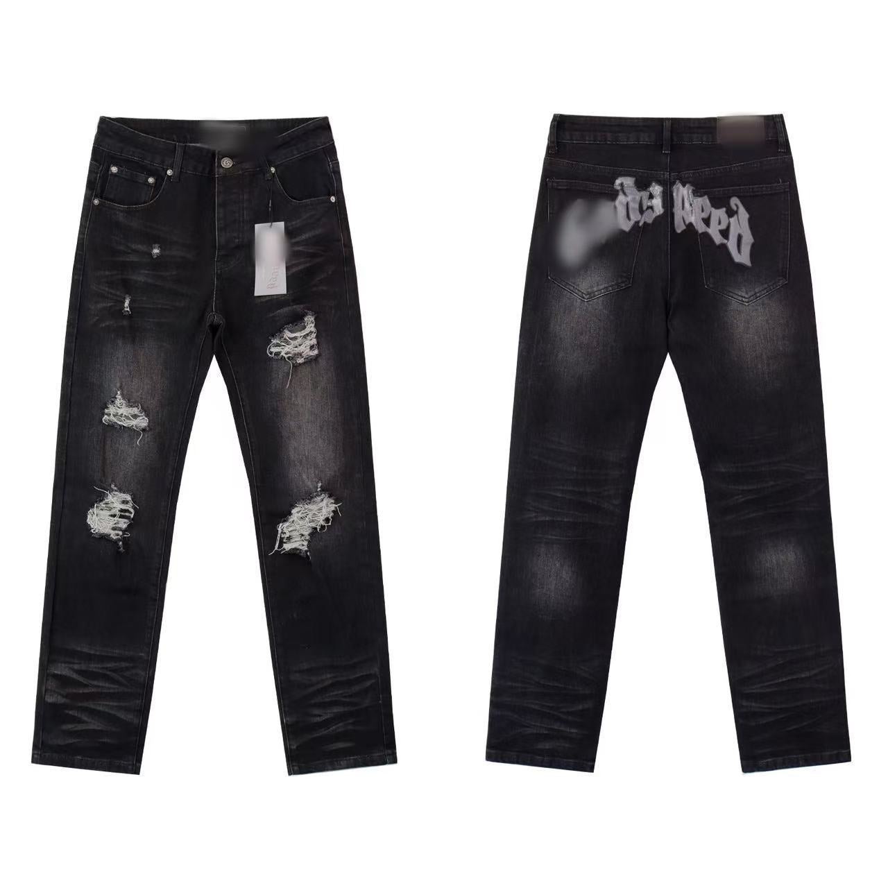 Vintage Distressed Embroidered Straight-Leg Jeans