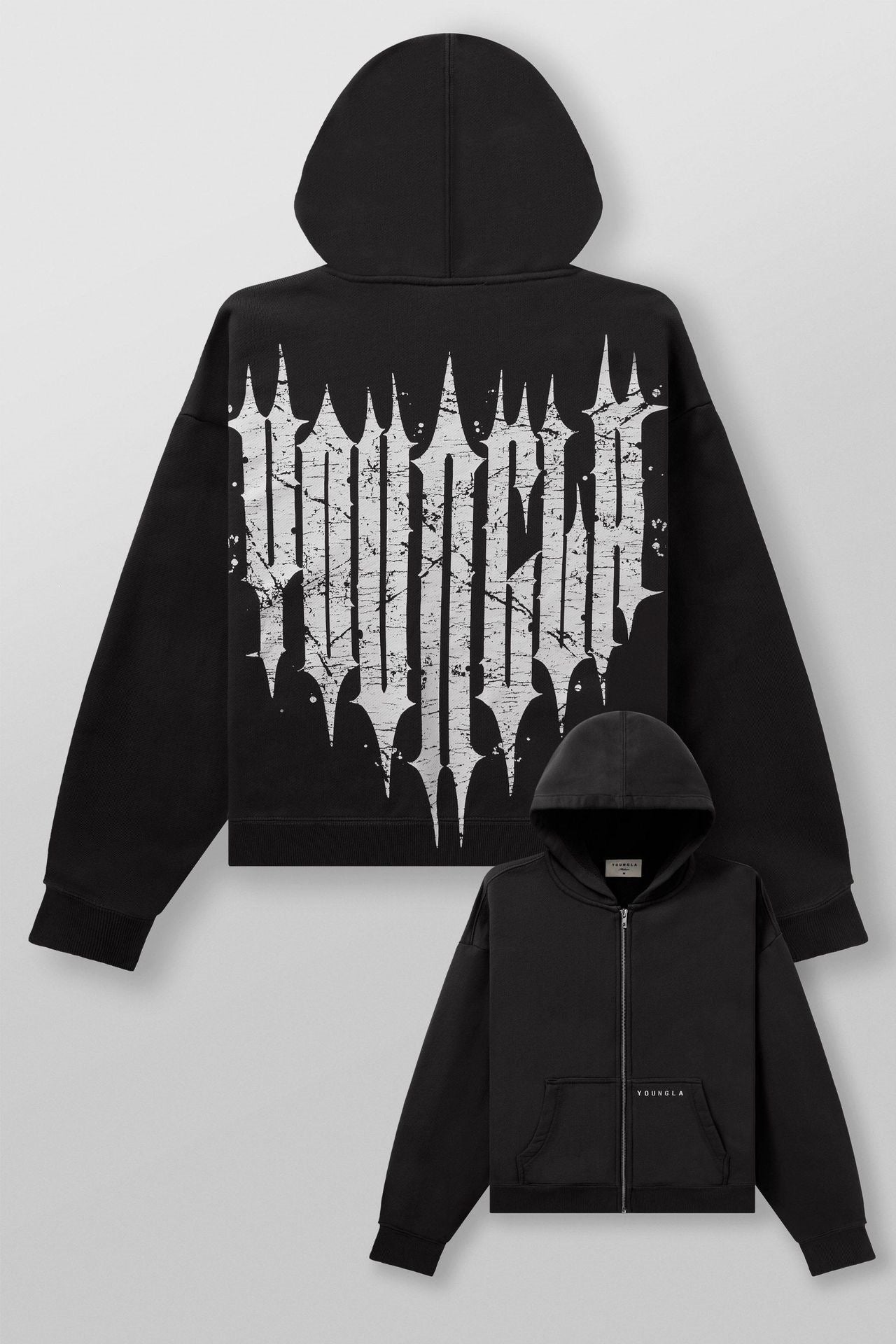 YOUNGLA Men's Graphic Zip-Up Hoodie – Heavyweight Fleece Streetwear Sweatshirt