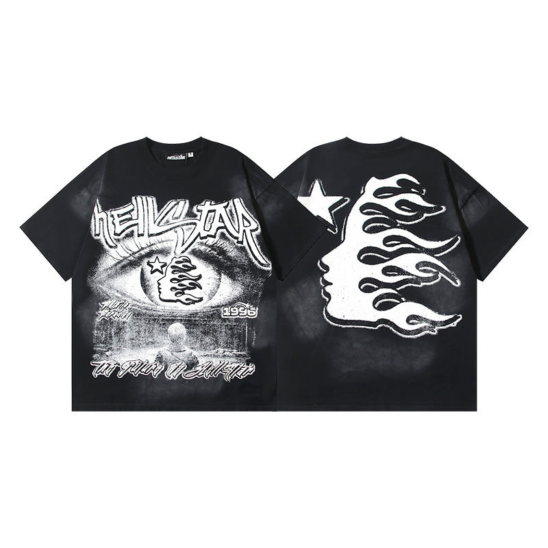 HELLSTAR 2025 American Streetwear Heavyweight Washed Vintage Oversized Short Sleeve T-Shirt