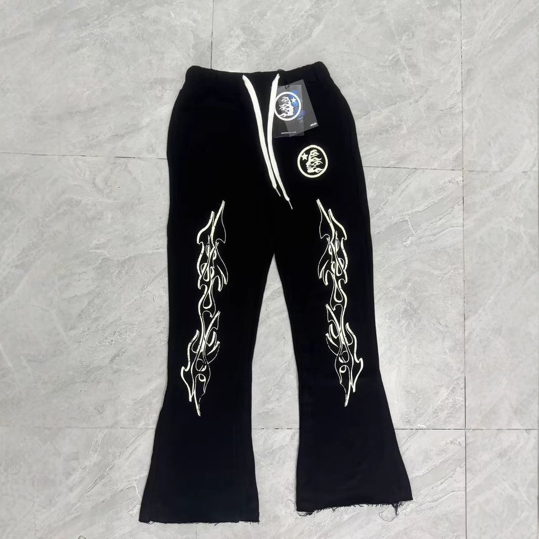 HELLSTAR 2025 Fall/Winter Flame & Star Graphic Fleece Hoodie & Sweatpants Set
