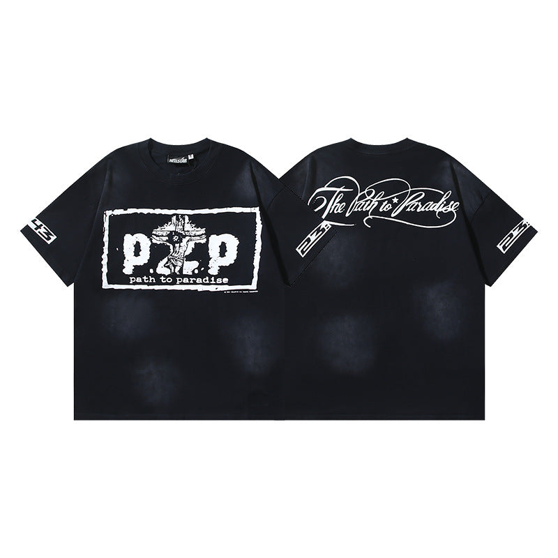 Vintage Washed Oversized Graphic Tee – Unisex American Streetwear