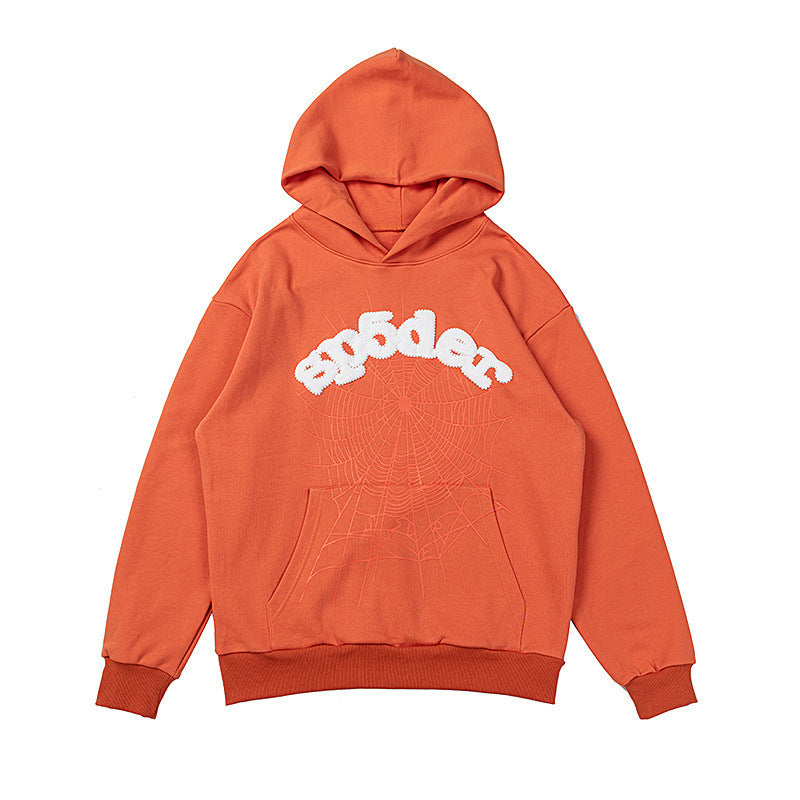 25ss High Quality SP5DER American Streetwear Rhinestone Foam Letter Spider Web Hoodie (Unisex)