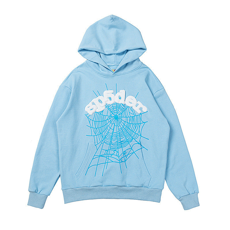 25ss High Quality SP5DER American Streetwear Rhinestone Foam Letter Spider Web Hoodie (Unisex)
