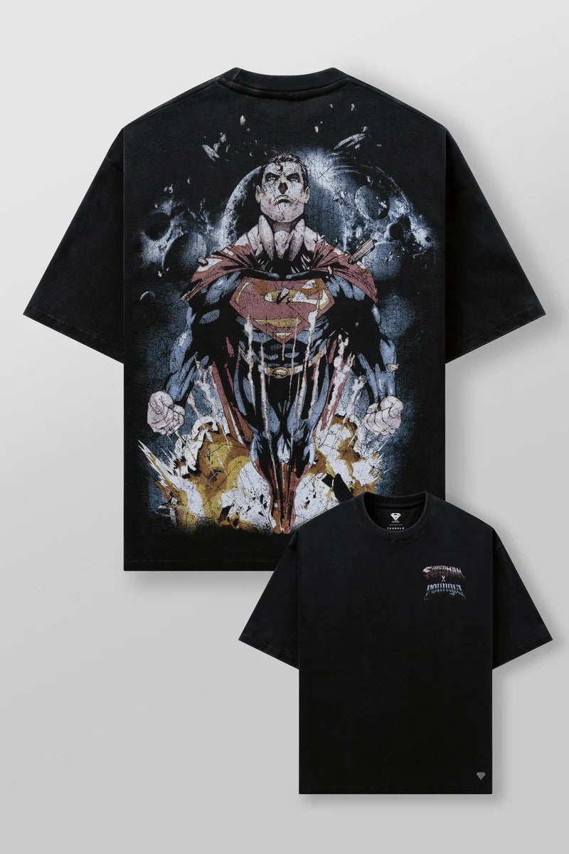 YOUNGLA x Yu-Gi-Oh Superman Oversized Graphic Tee – Men's Streetwear Cotton T-Shirt